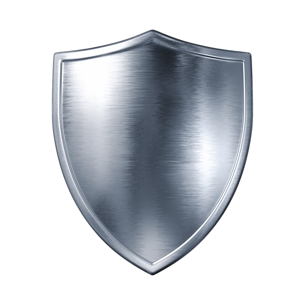 Metallic Silver Shield Clipart: Sleek Protective Emblem with Brushed Steel Texture
