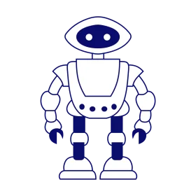 Minimalist Blue and White Retro Robot Clipart Design with Oval Head