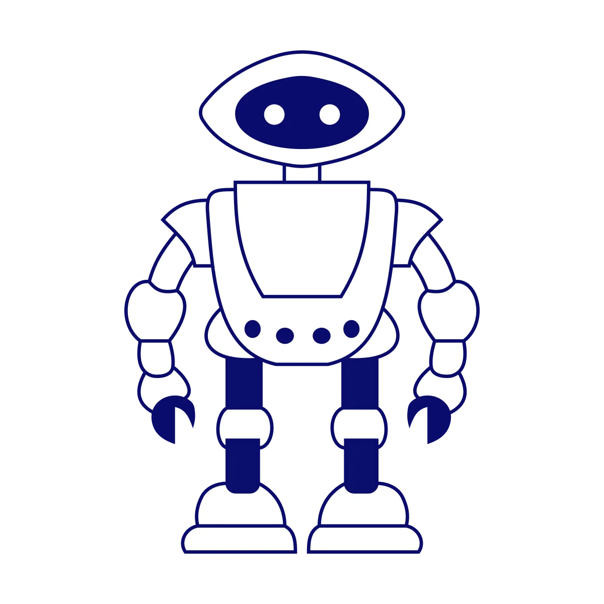 Minimalist Blue and White Retro Robot Clipart Design with Oval Head