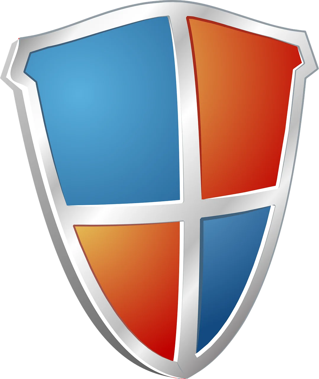 Modern Heraldic Shield Clipart with Blue and Orange Quadrant Design