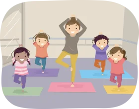 Playful Children's Yoga and Fitness Clipart: Energetic Young Learners Stretching