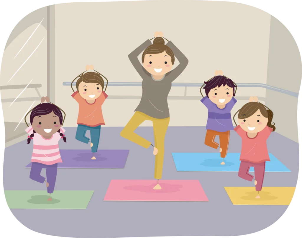 Playful Children's Yoga and Fitness Clipart: Energetic Young Learners Stretching