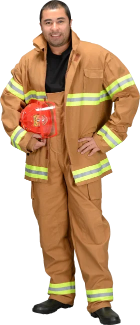 Professional Firefighter Standing Ready in Protective Gear Clipart Image