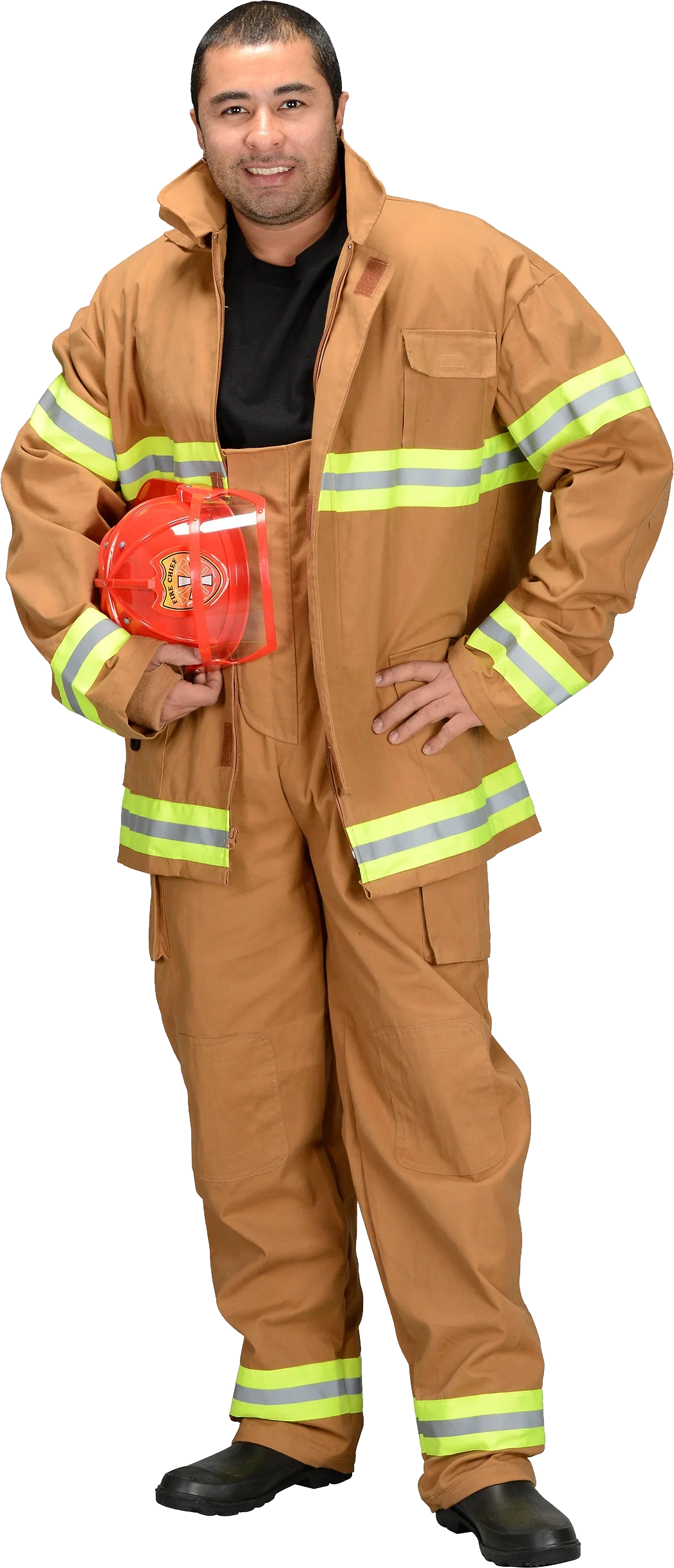Professional Firefighter Standing Ready in Protective Gear Clipart Image