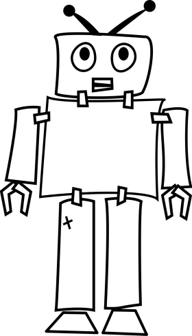 Retro Mechanical Companion: A Charming Black and White Robot Clipart Design