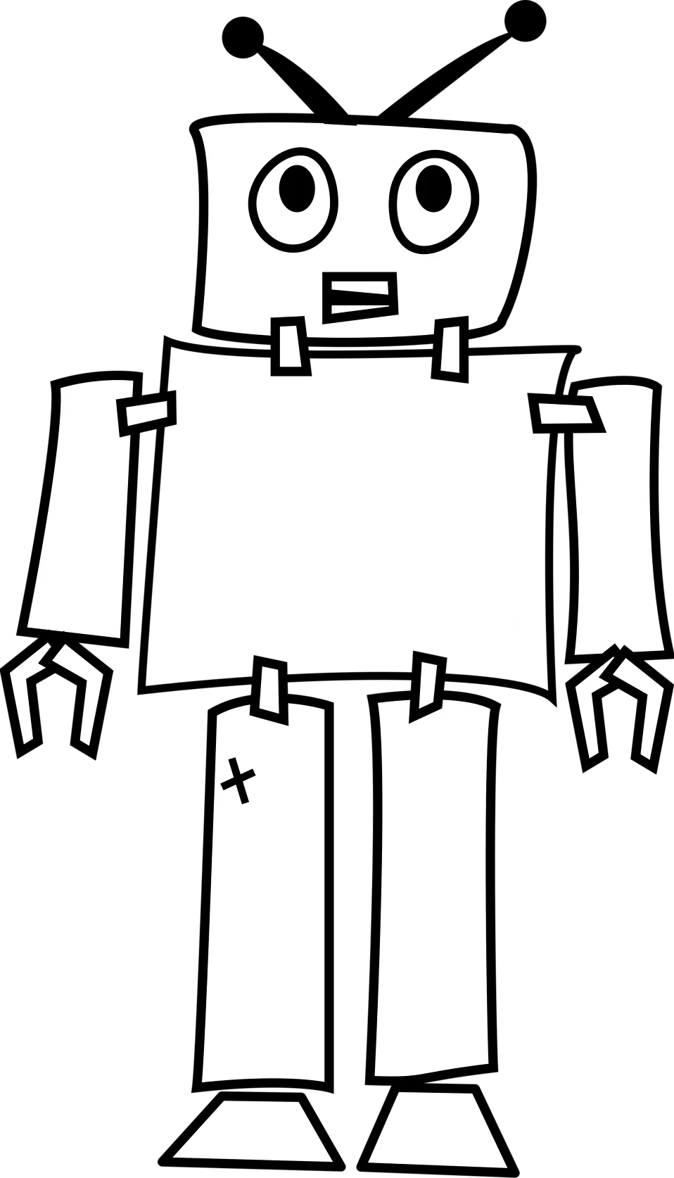 Retro Mechanical Companion: A Charming Black and White Robot Clipart Design