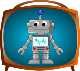 Retro Metallic Robot Clipart Character in Vintage Television Frame