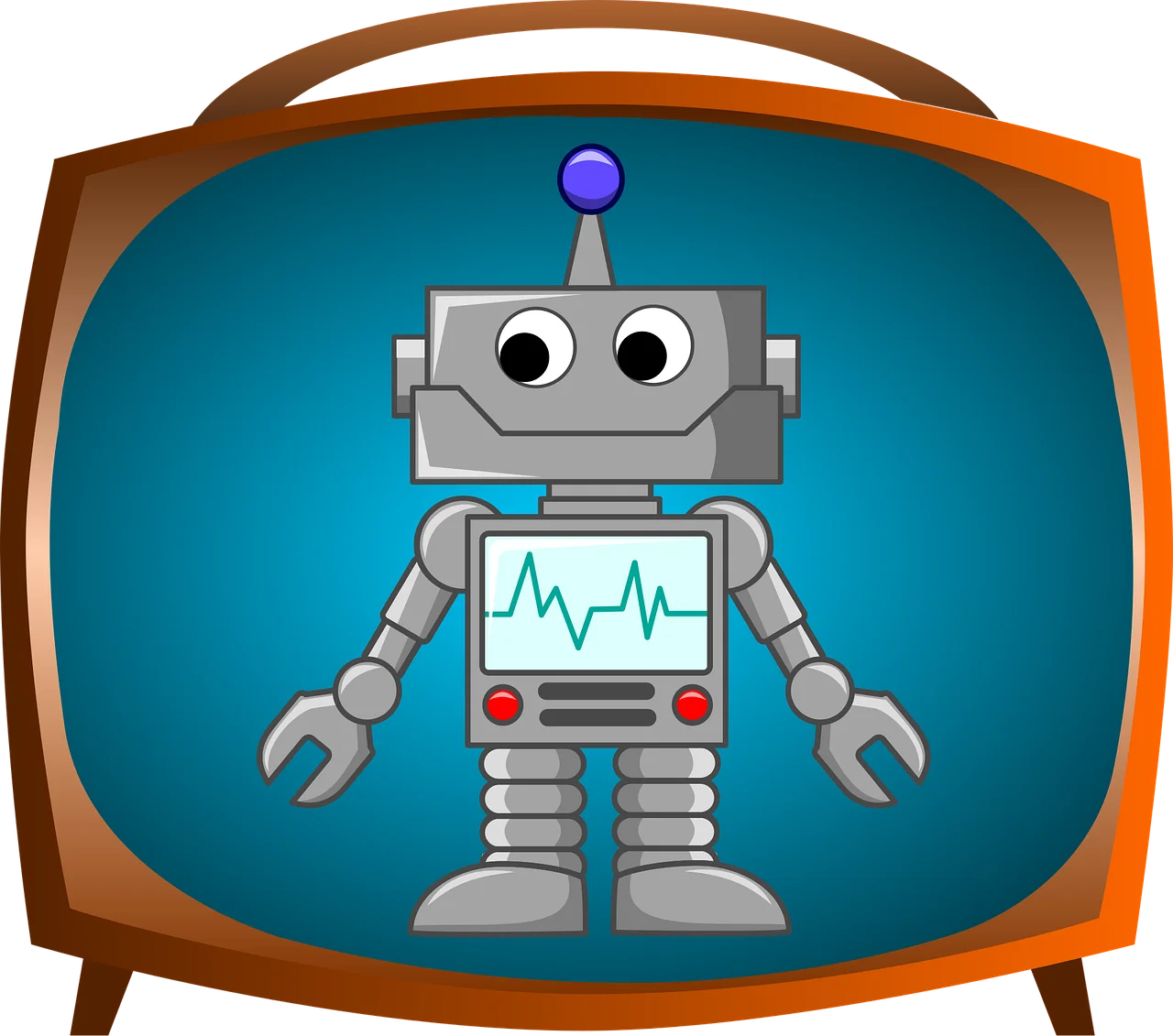 Retro Metallic Robot Clipart Character in Vintage Television Frame