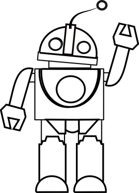 Whimsical Black and White Cartoon Robot Clipart with Playful Design