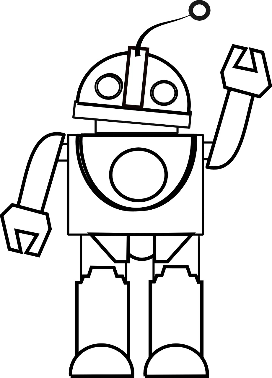 Whimsical Black and White Cartoon Robot Clipart with Playful Design