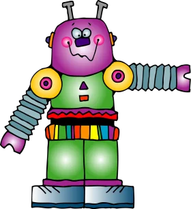 Whimsical Cartoon Robot Clipart with Playful Mechanical Design and Colorful Parts