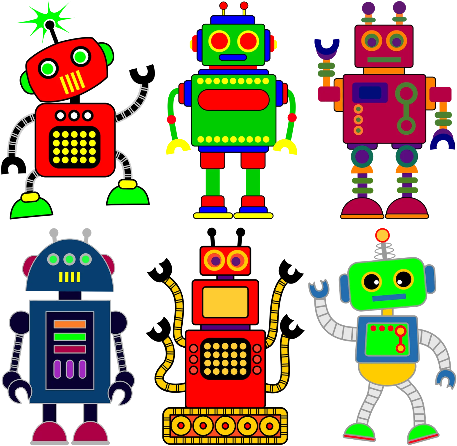 Whimsical Collection of Playful Cartoon Robot Clipart Designs