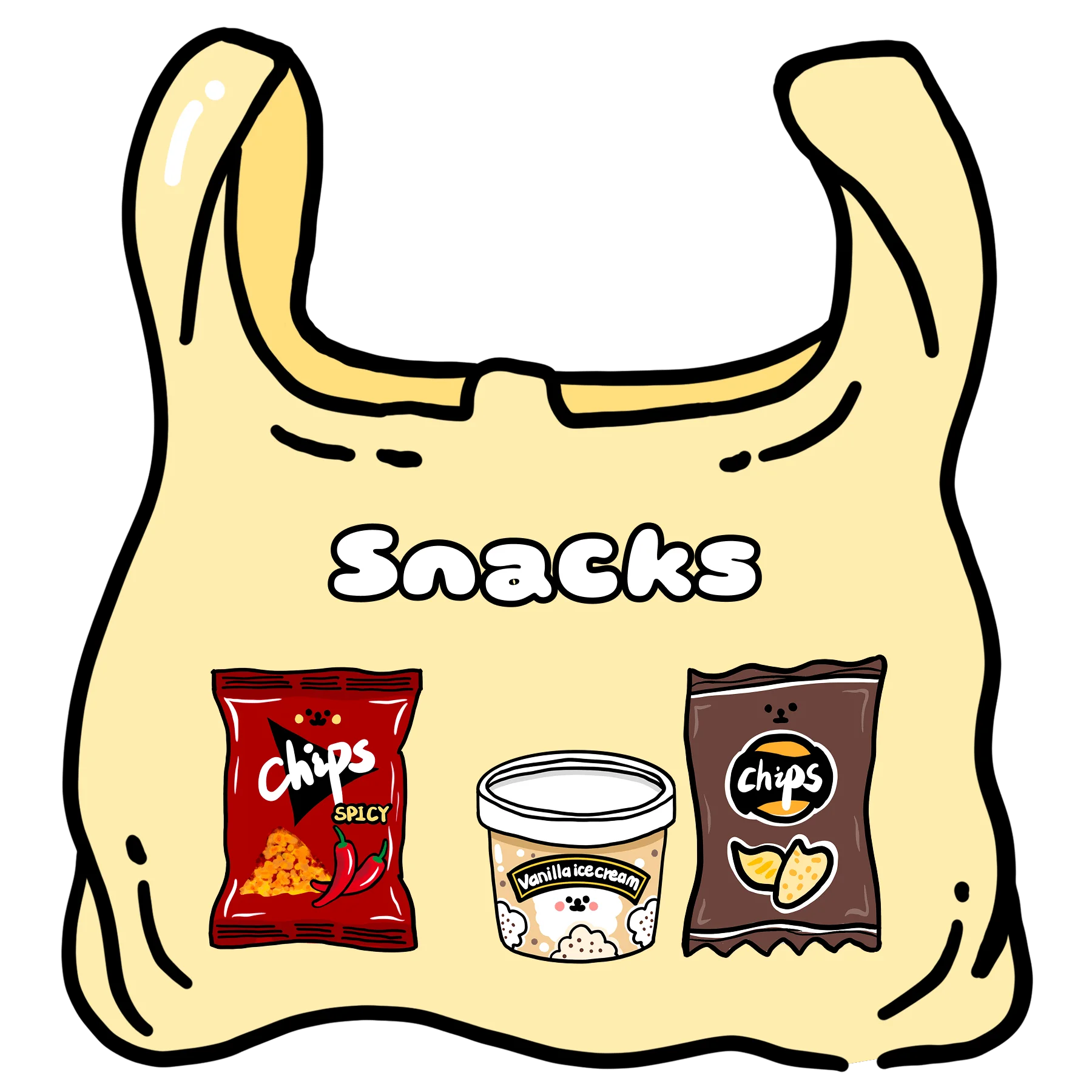 Adorable Snack Bag Clipart: Chips, Dip, and Treats Illustrated with Whimsy