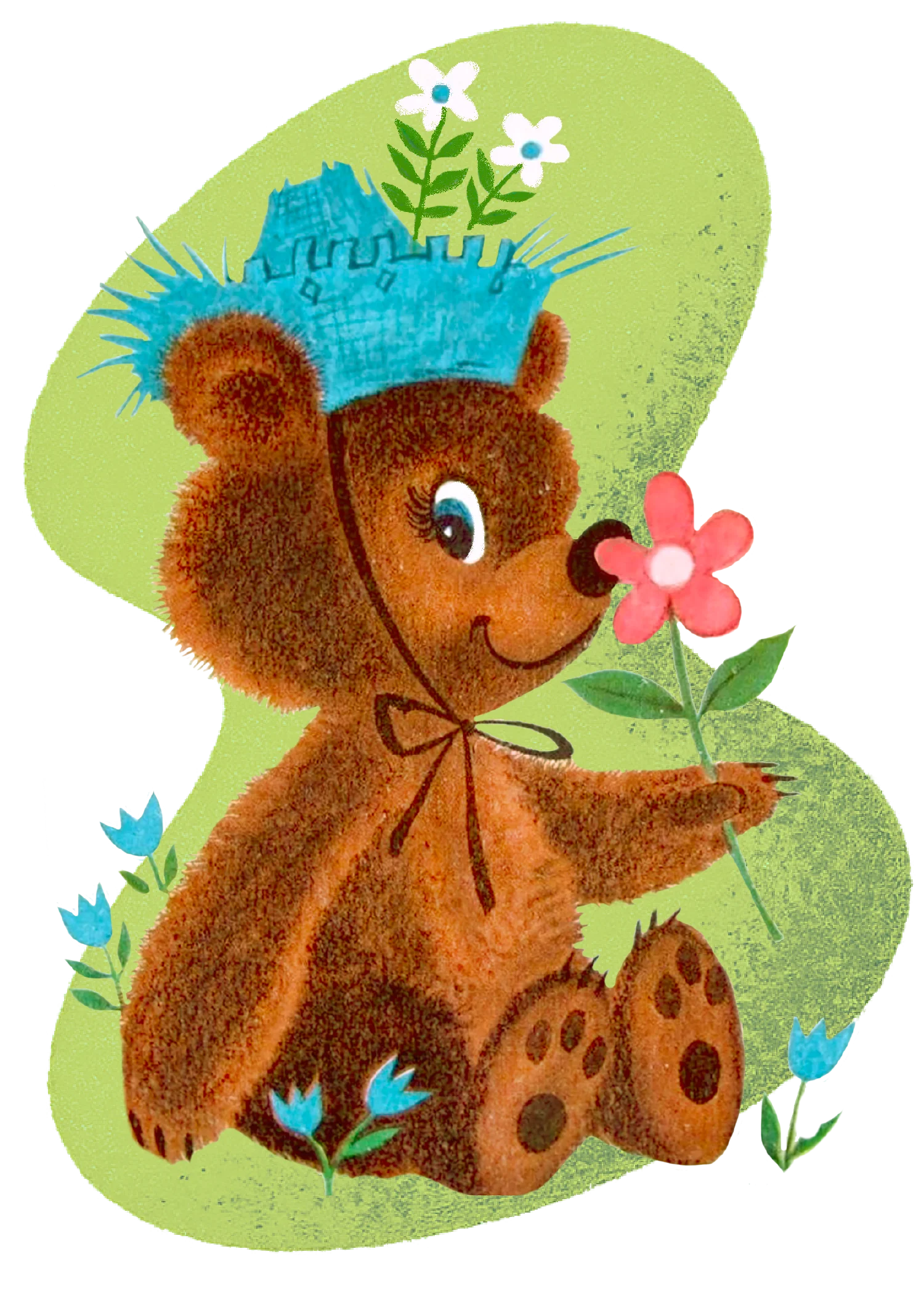 Adorable Springtime Bear Clipart with Whimsical Floral Accessories