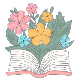 Blossoming Knowledge: A Springtime Garden Emerging from an Open Book Clipart