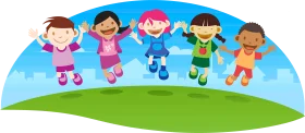 Cheerful Diverse Preschool Children Jumping Together Playful Clipart Illustration