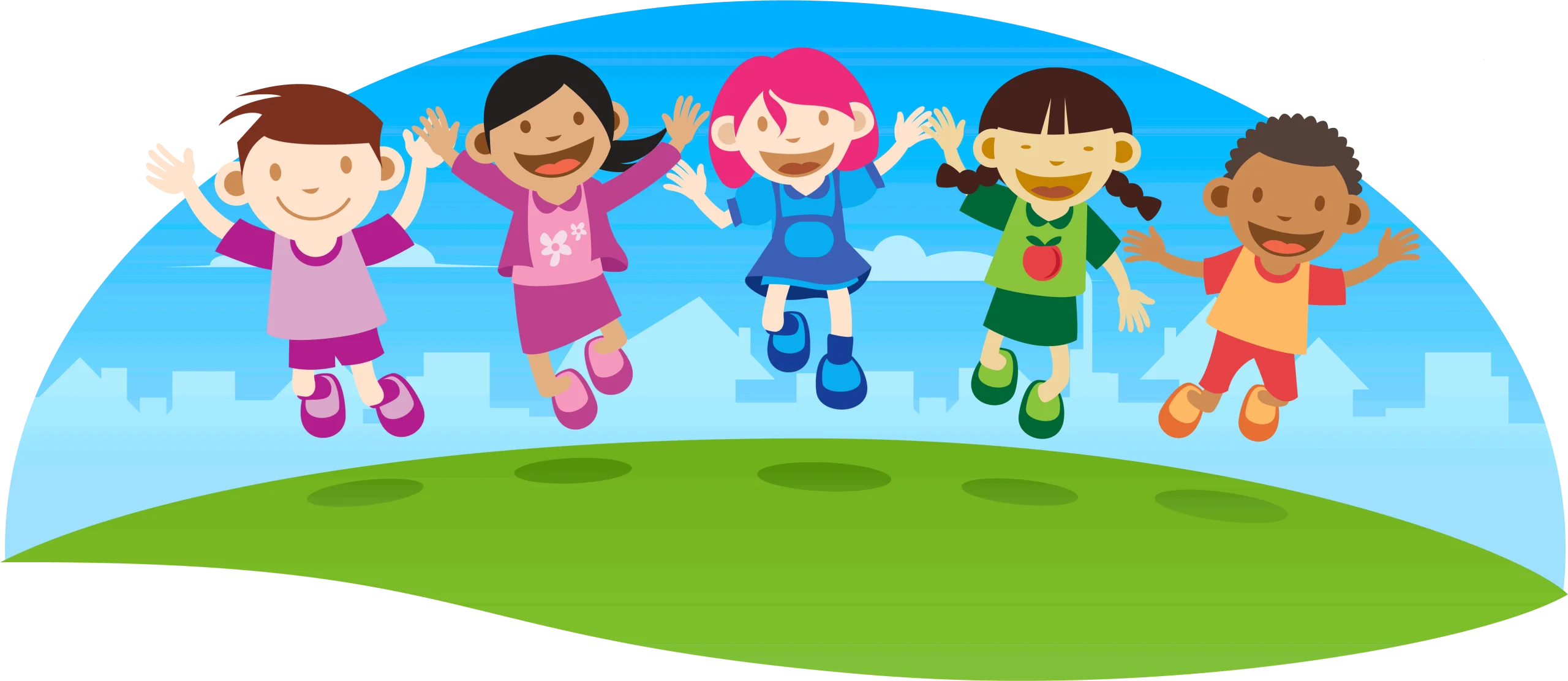 Cheerful Diverse Preschool Children Jumping Together Playful Clipart Illustration