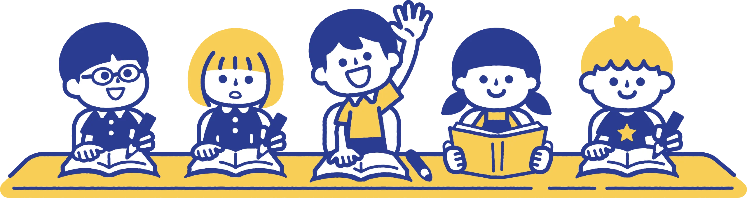 Cheerful Elementary School Students Learning Together in Classroom Clipart Scene