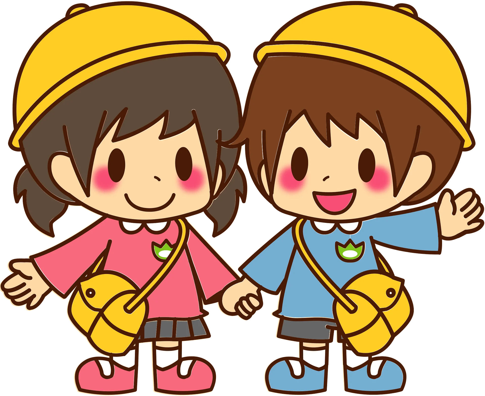 Cheerful Kindergarten Preschool Students Clipart with Matching Outfits