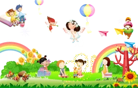Cheerful Playground Adventure: Colorful Preschool Clipart Illustration of Children's Fun