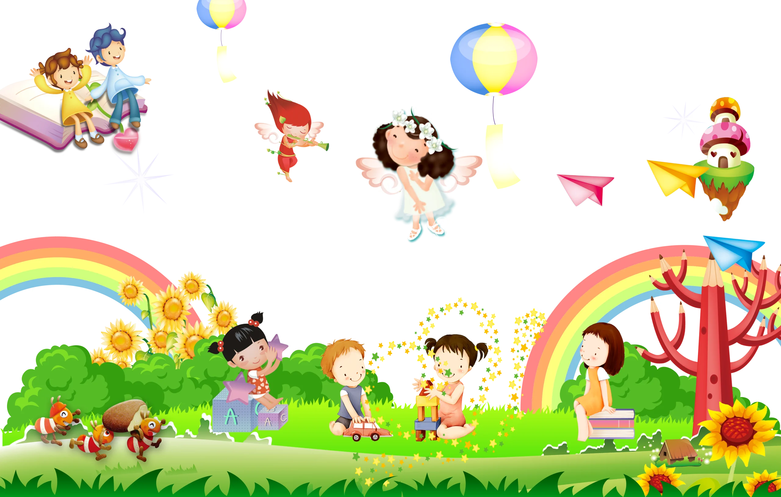 Cheerful Playground Adventure: Colorful Preschool Clipart Illustration of Children's Fun