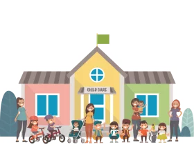 Cheerful Preschool Daycare Clipart with Children and Educators