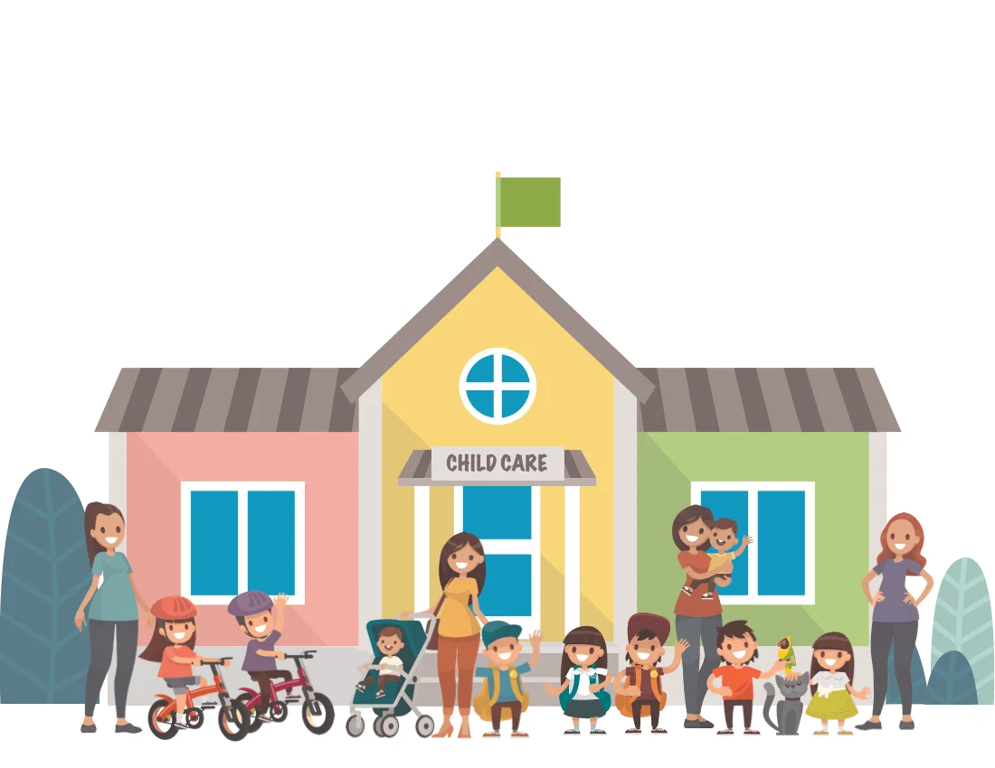 Cheerful Preschool Daycare Clipart with Children and Educators