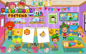Cheerful Preschool Learning Adventure Classroom Clipart Scene with Kids