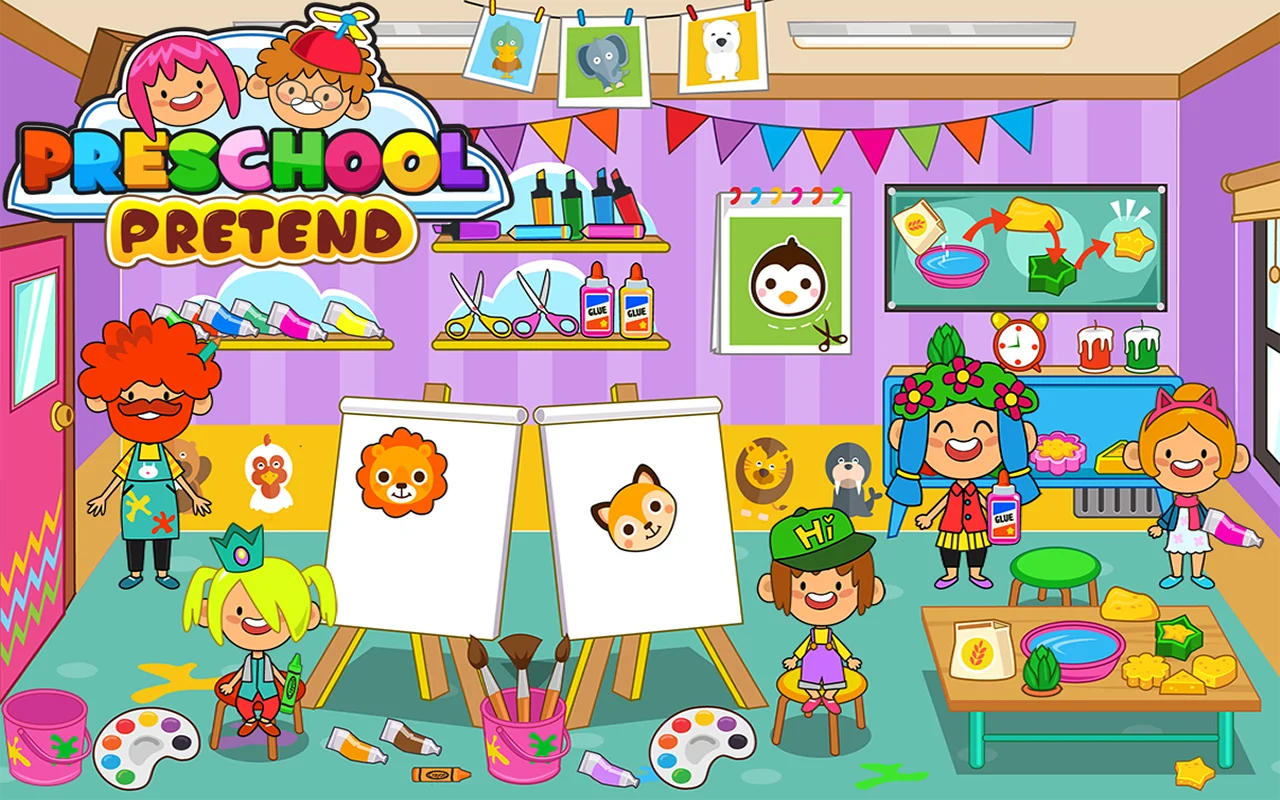 Cheerful Preschool Learning Adventure Classroom Clipart Scene with Kids