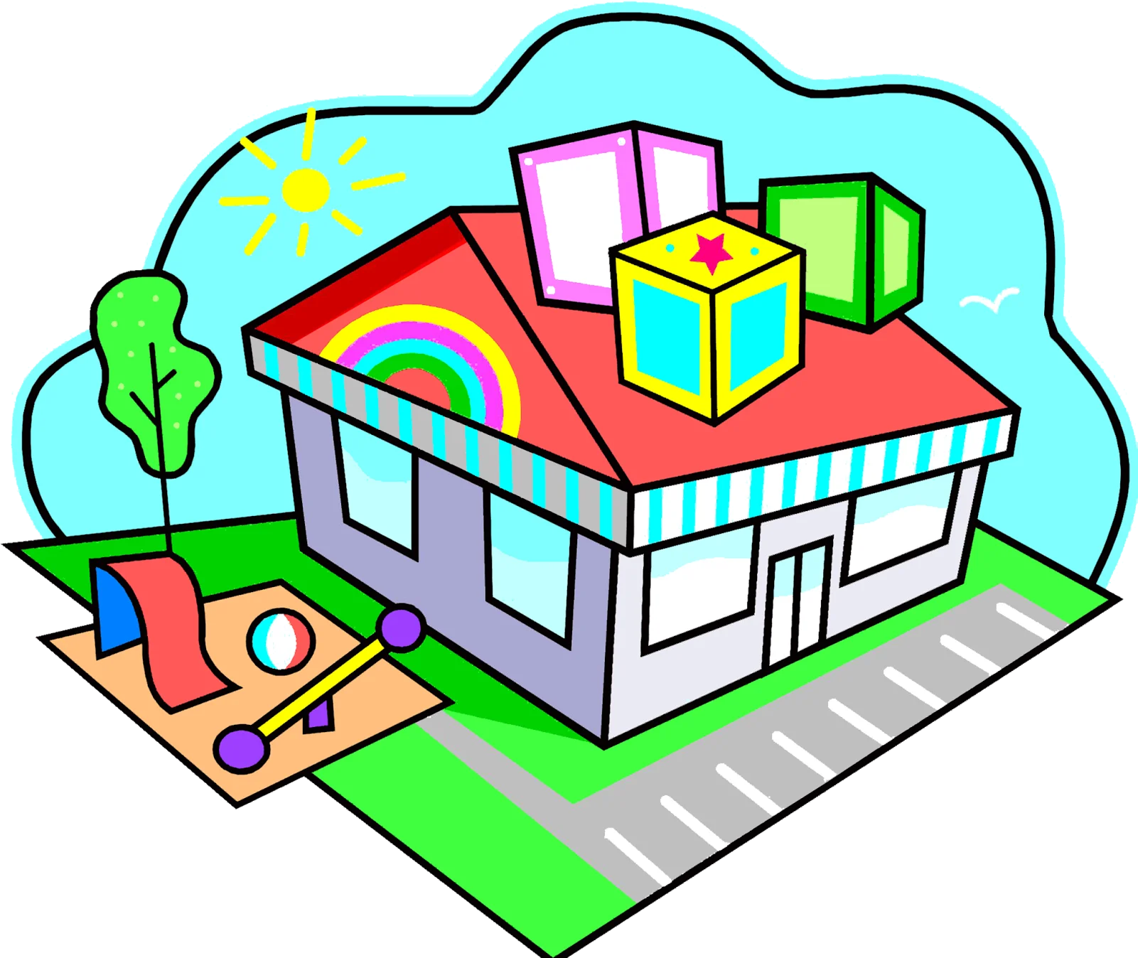 Cheerful Preschool Learning Center Clipart with Playful Architectural Design