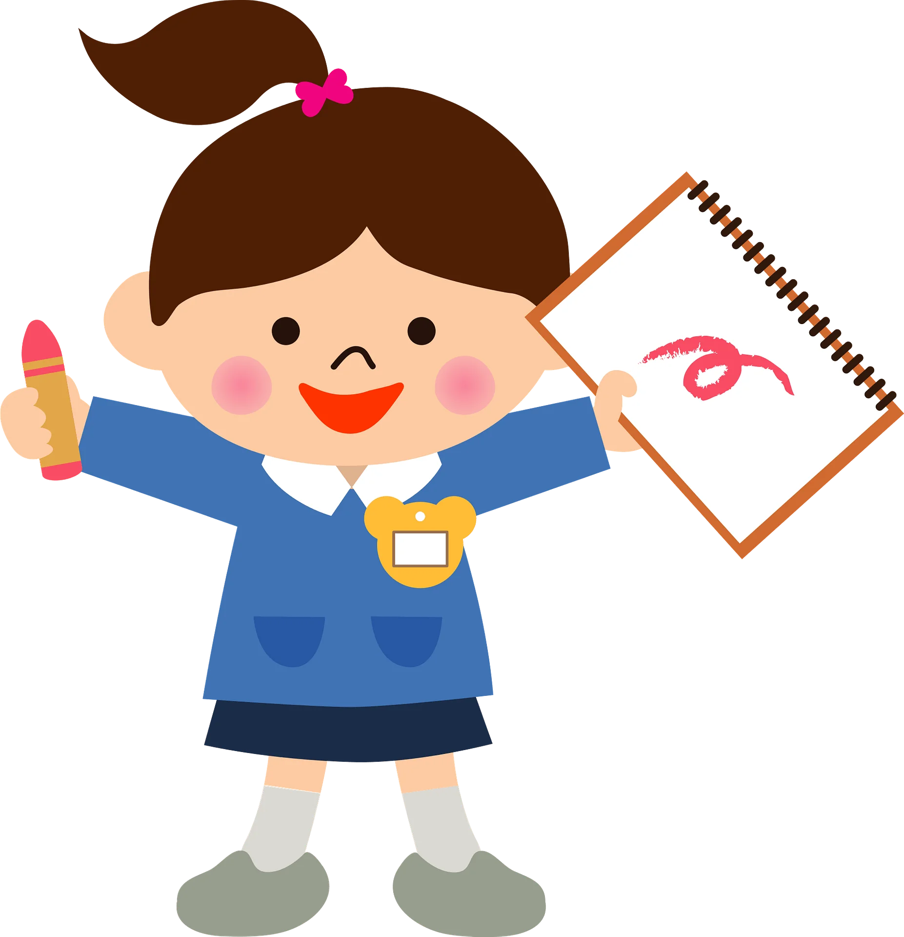 Cheerful Preschool Student Clipart with Notebook and Pencil