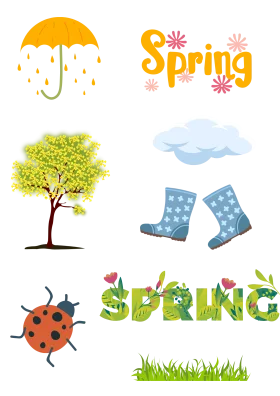 Cheerful Springtime Clipart Collection: Seasonal Elements and Whimsical Icons