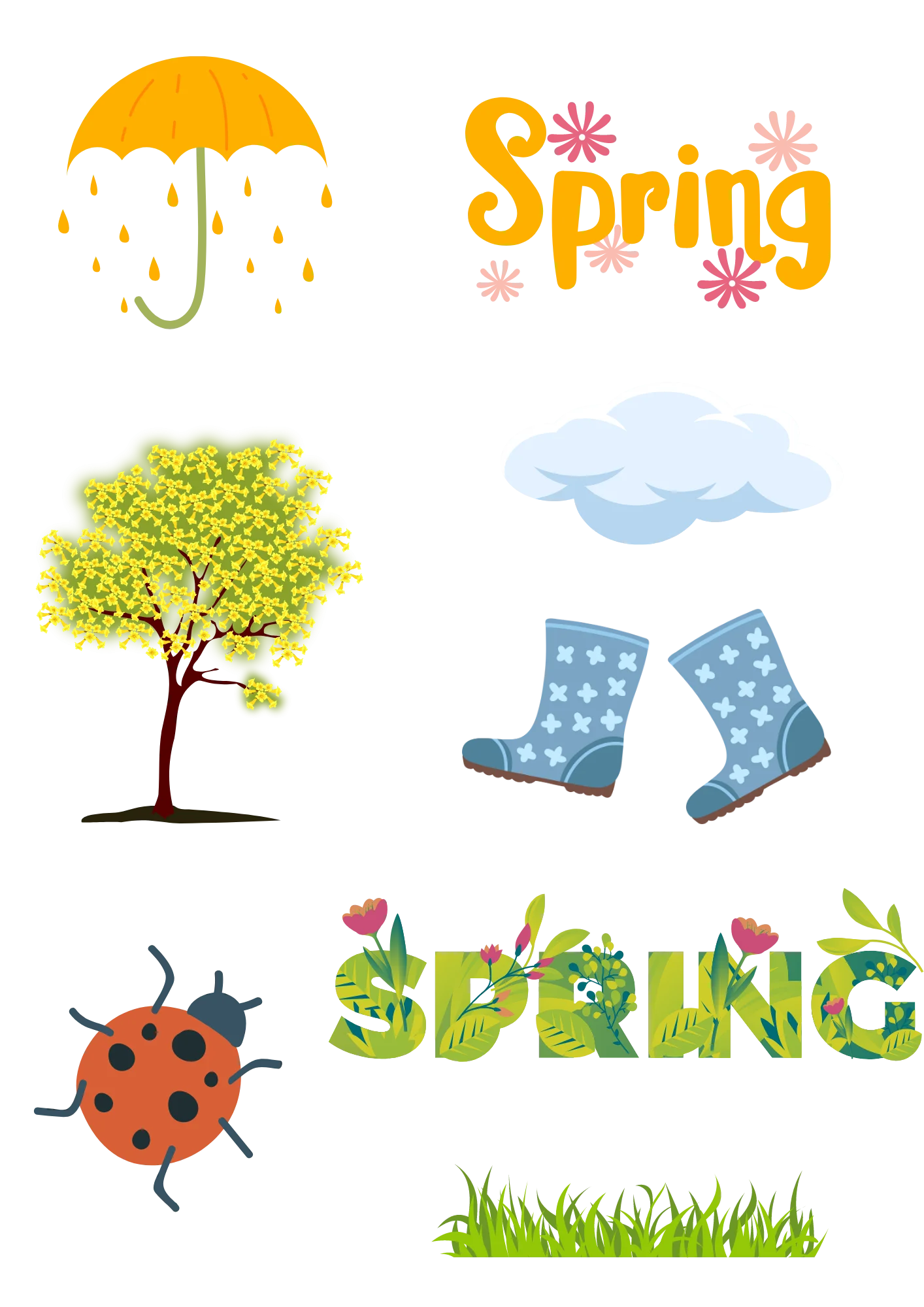 Cheerful Springtime Clipart Collection: Seasonal Elements and Whimsical Icons