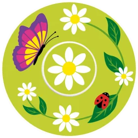 Cheerful Springtime Floral Clipart with Butterfly and Ladybug on Green Background
