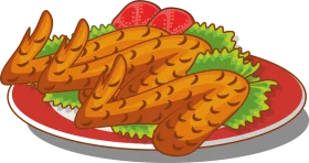 Delicious Crispy Golden Chicken Wings Plated with Fresh Lettuce and Tomato Clipart
