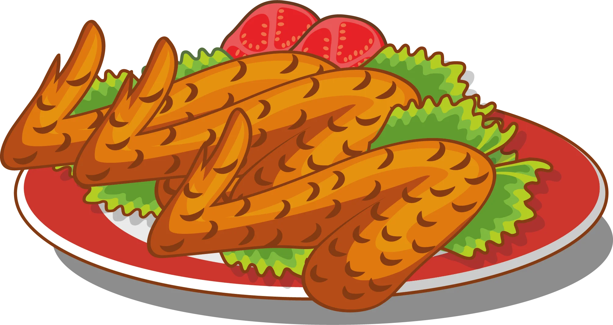 Delicious Crispy Golden Chicken Wings Plated with Fresh Lettuce and Tomato Clipart