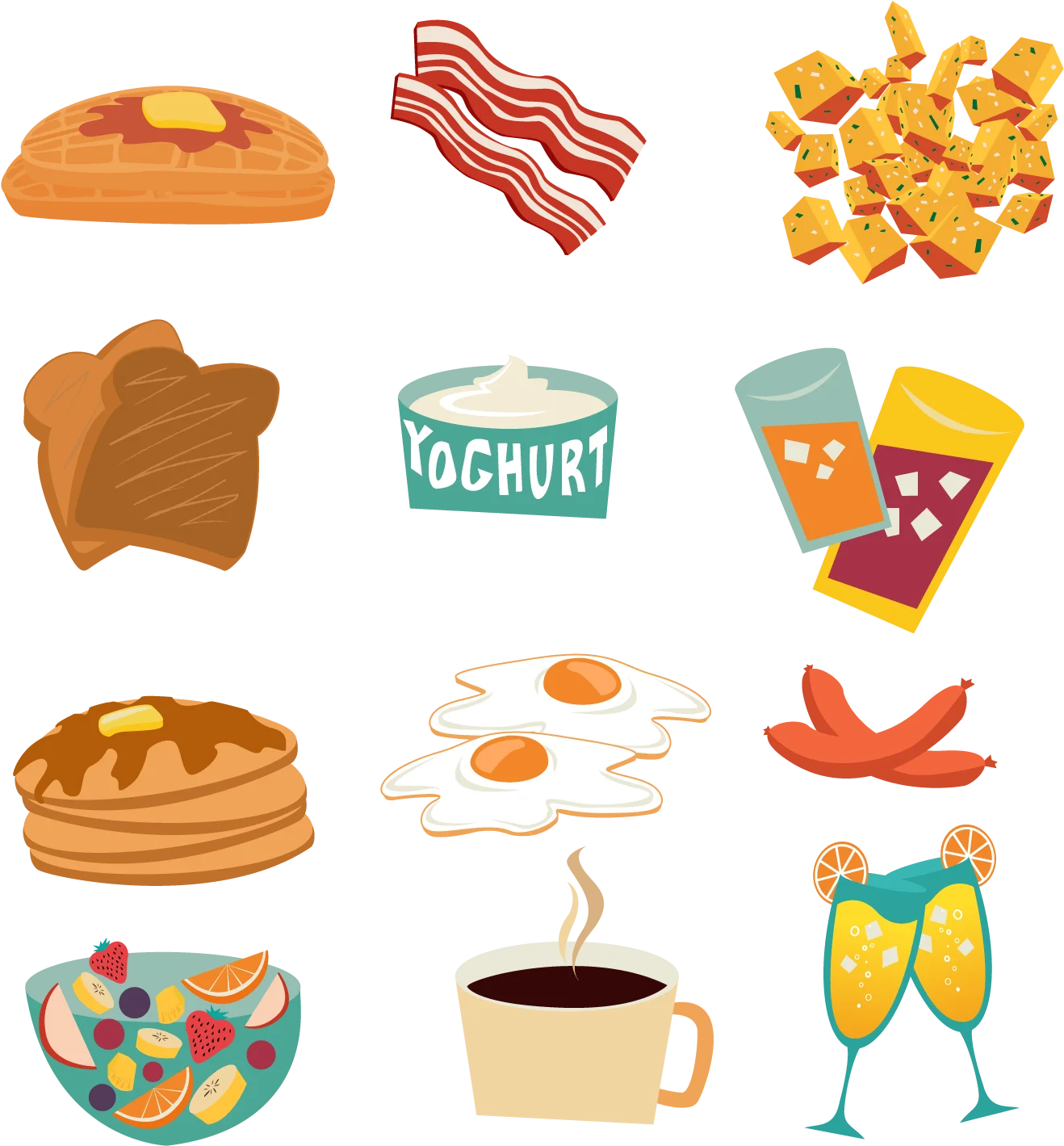 Delightful Breakfast and Brunch Delicacies Illustrated Clipart Collection