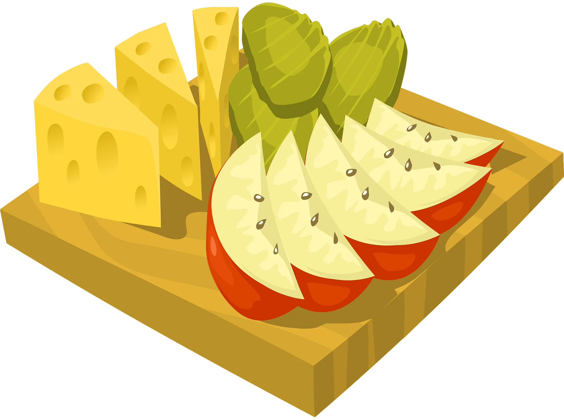 Delightful Cheese and Apple Slices Wooden Board Clipart Illustration