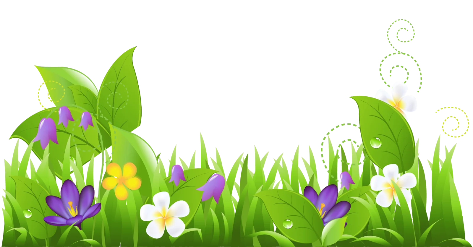 Enchanting Spring Garden Clipart with Lush Greenery and Blooming Wildflowers