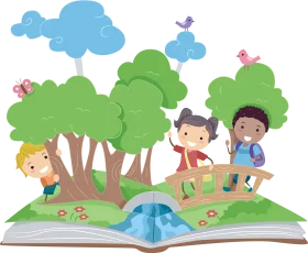 Enchanting Springtime Adventure Clipart with Children Exploring Nature's Storybook
