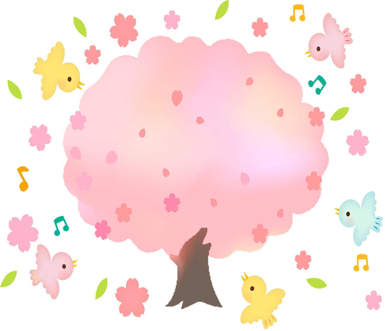 Enchanting Springtime Cherry Blossom Clipart with Whimsical Musical Birds