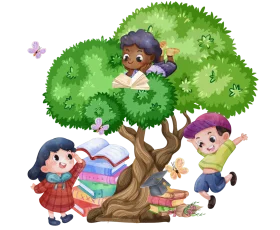 Playful Children Exploring Nature's Treehouse Adventure Clipart Illustration