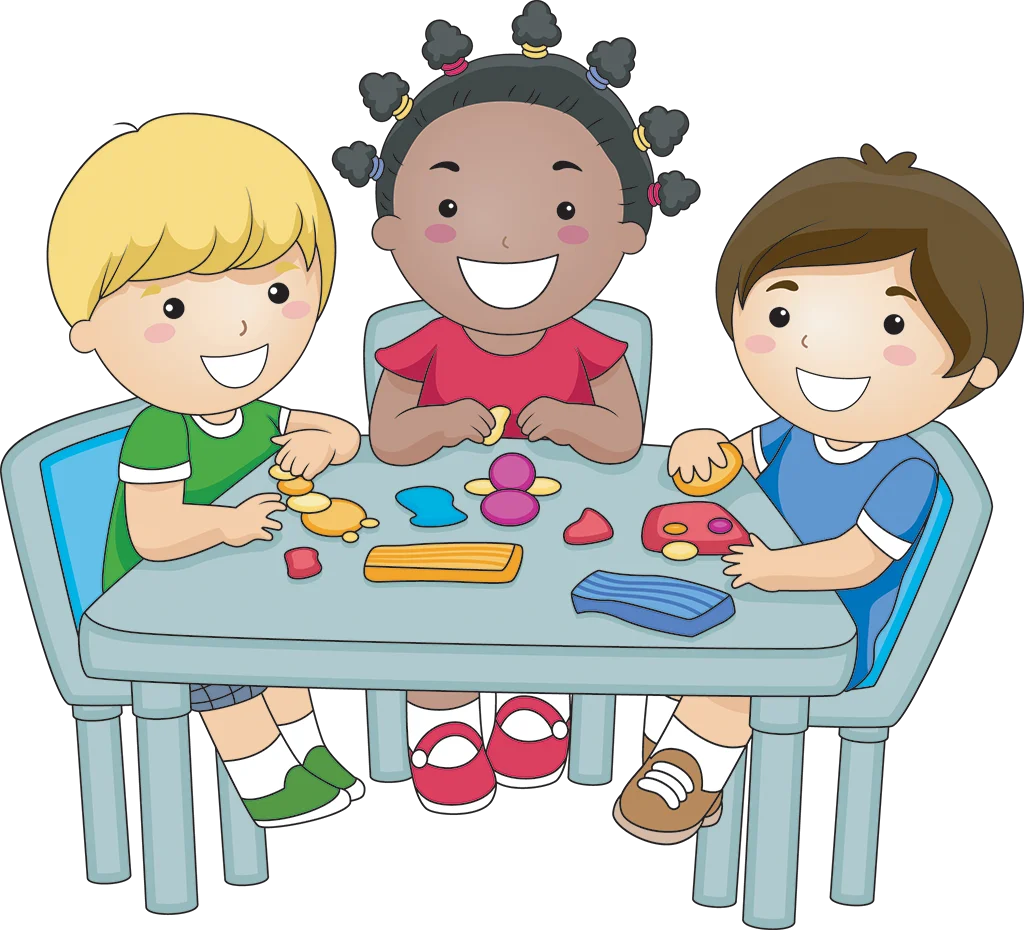 Playful Preschool Learning: Children Enjoying Creative Art and Craft Clipart Scene