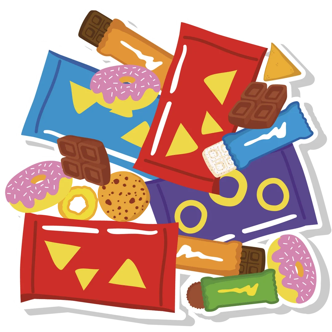 Playful Snack Packages Illustrated Clipart Design with Colorful Geometric Shapes