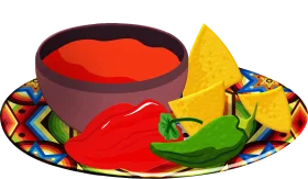 Spicy Mexican Salsa and Tortilla Chips Colorful Culinary Clipart Design