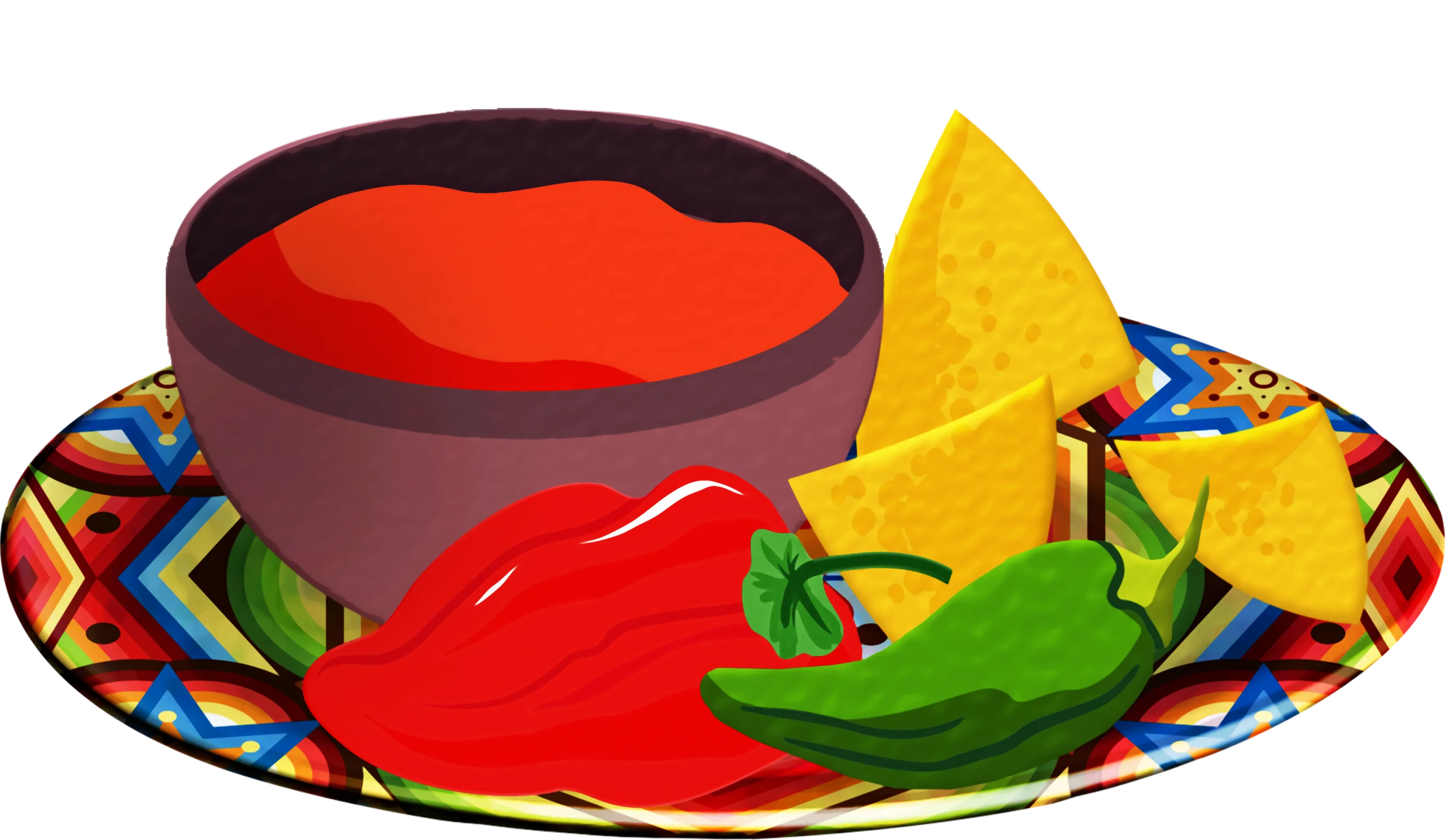 Spicy Mexican Salsa and Tortilla Chips Colorful Culinary Clipart Design