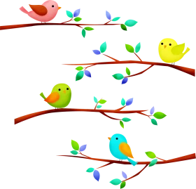 Whimsical Springtime Branches with Adorable Chirping Birds Clipart Illustration