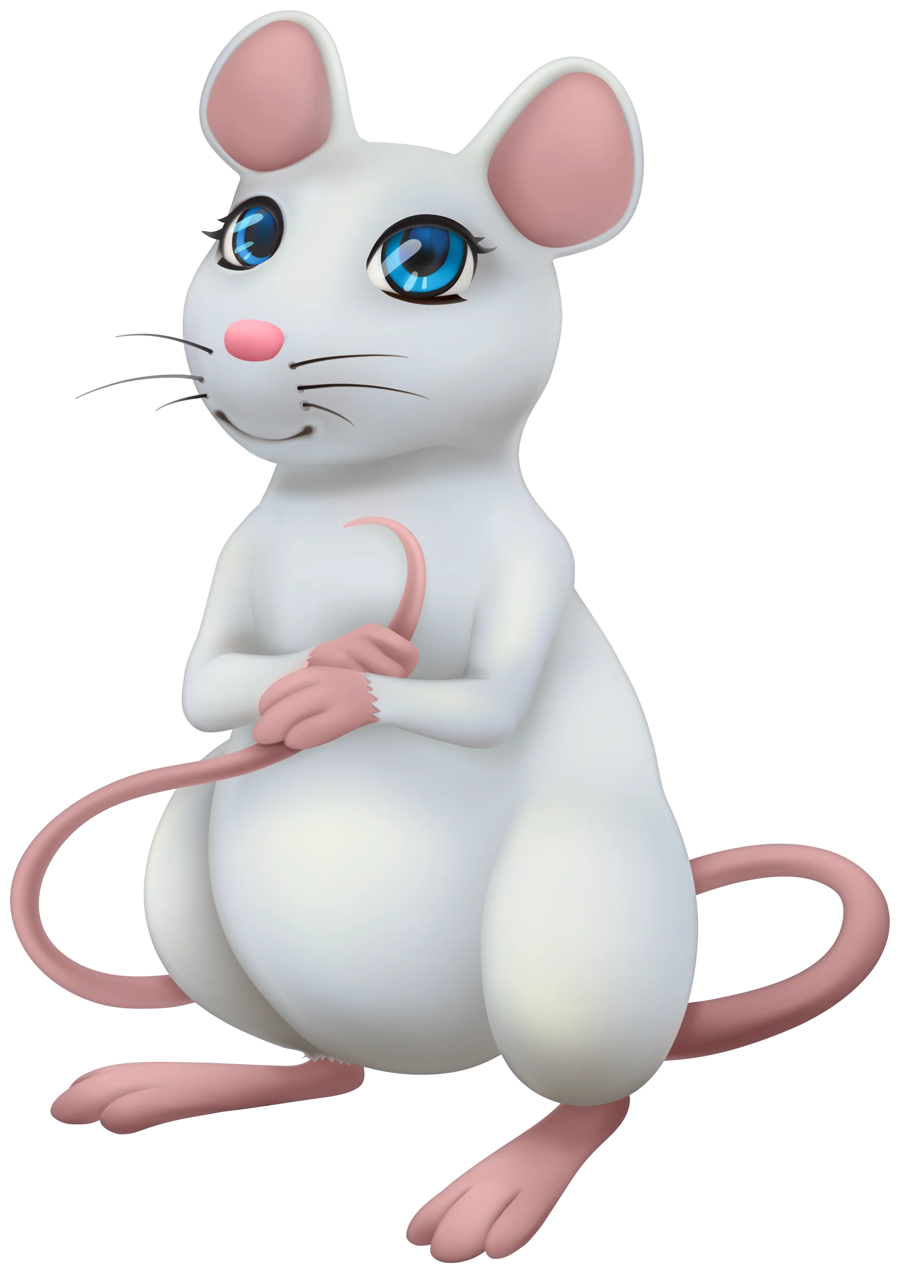 Adorable 3D White Cartoon Mouse Clipart with Big Blue Eyes and Soft Features