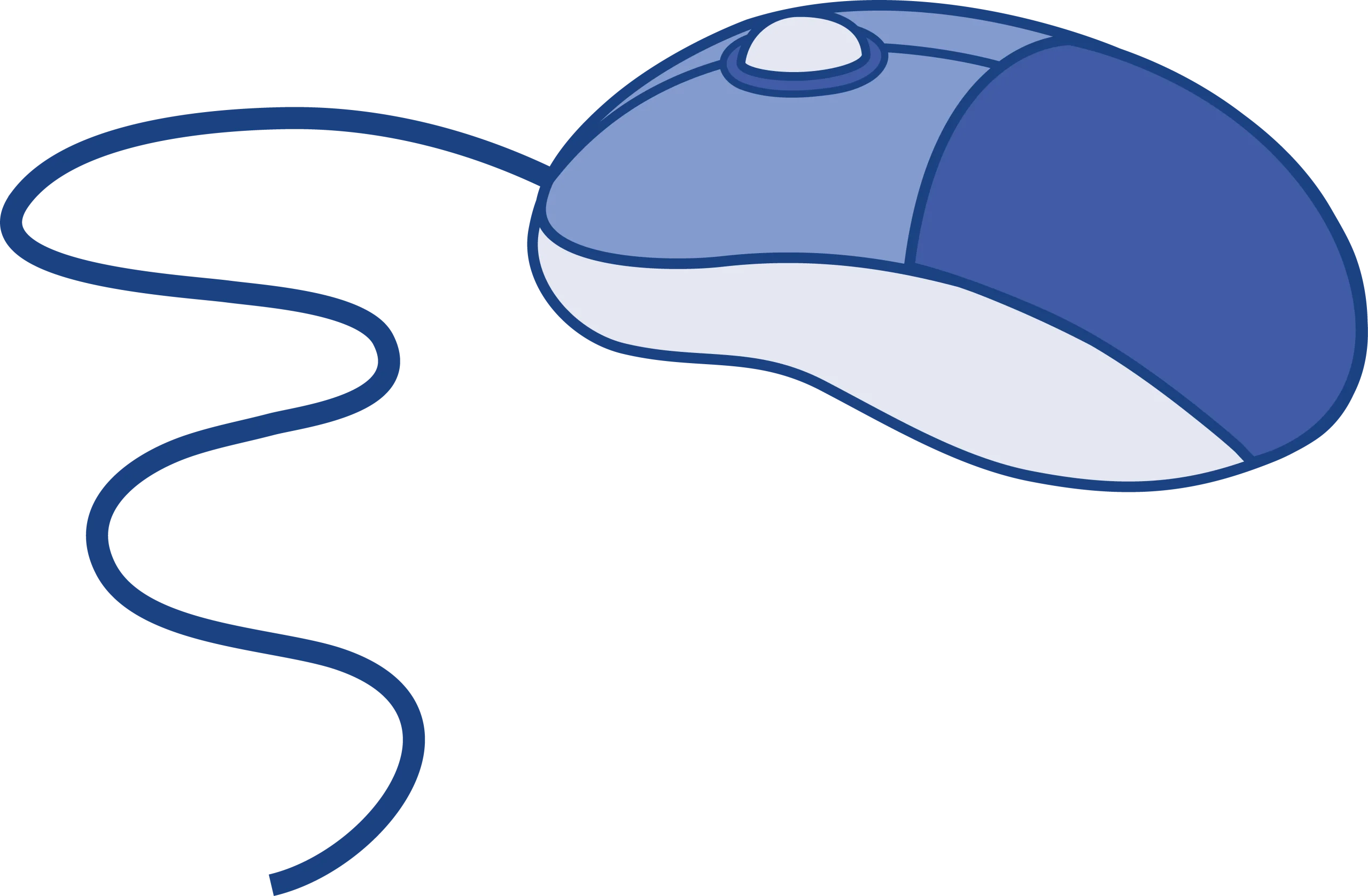 Blue and White Computer Mouse Clipart Illustration with Curvy Cord