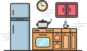 Charming Minimalist Kitchen Appliances and Furniture Clipart Illustration